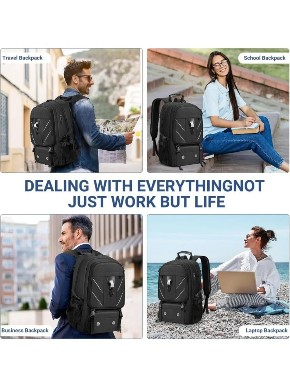 Water-Resistant Travel Laptop Backpack with Shoe Compartment & USB Port - 50L